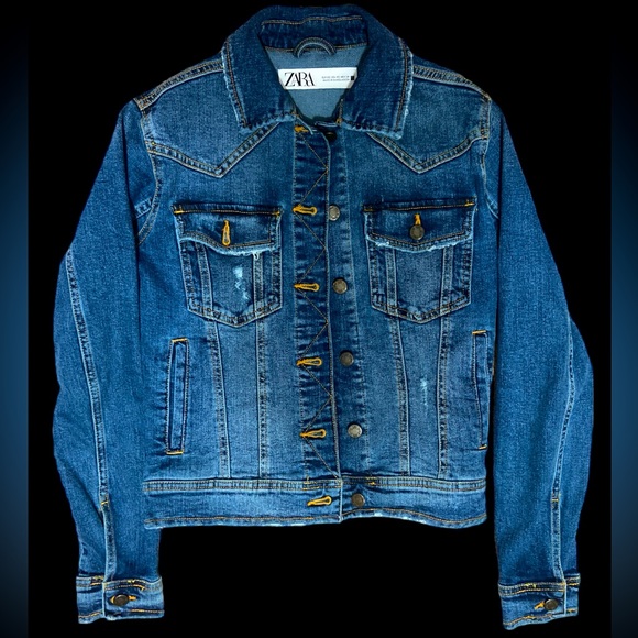 Zara Distressed Denim Jacket for Women - Picture 1 of 11